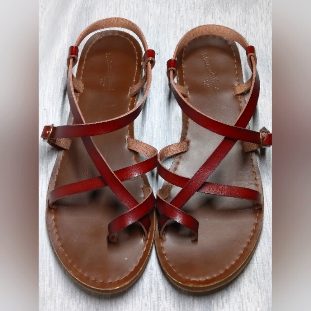 Brown Leather Strappy Flat Sandals
